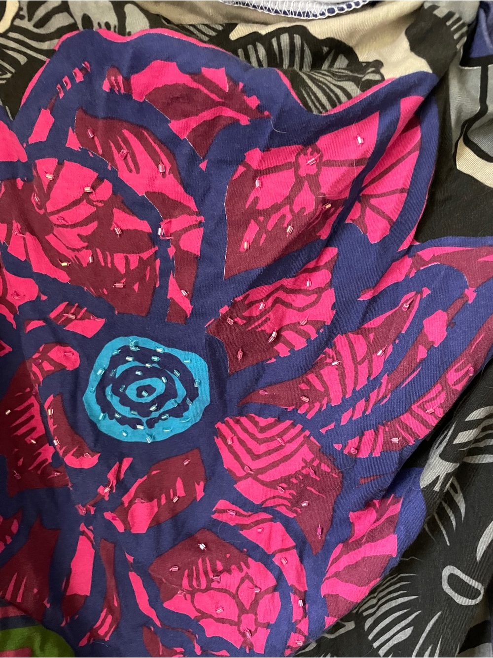 Desigual Multicolor Heart Floral Long Sleeve Top - Pink, Blue, Green - Picture 2 of 5